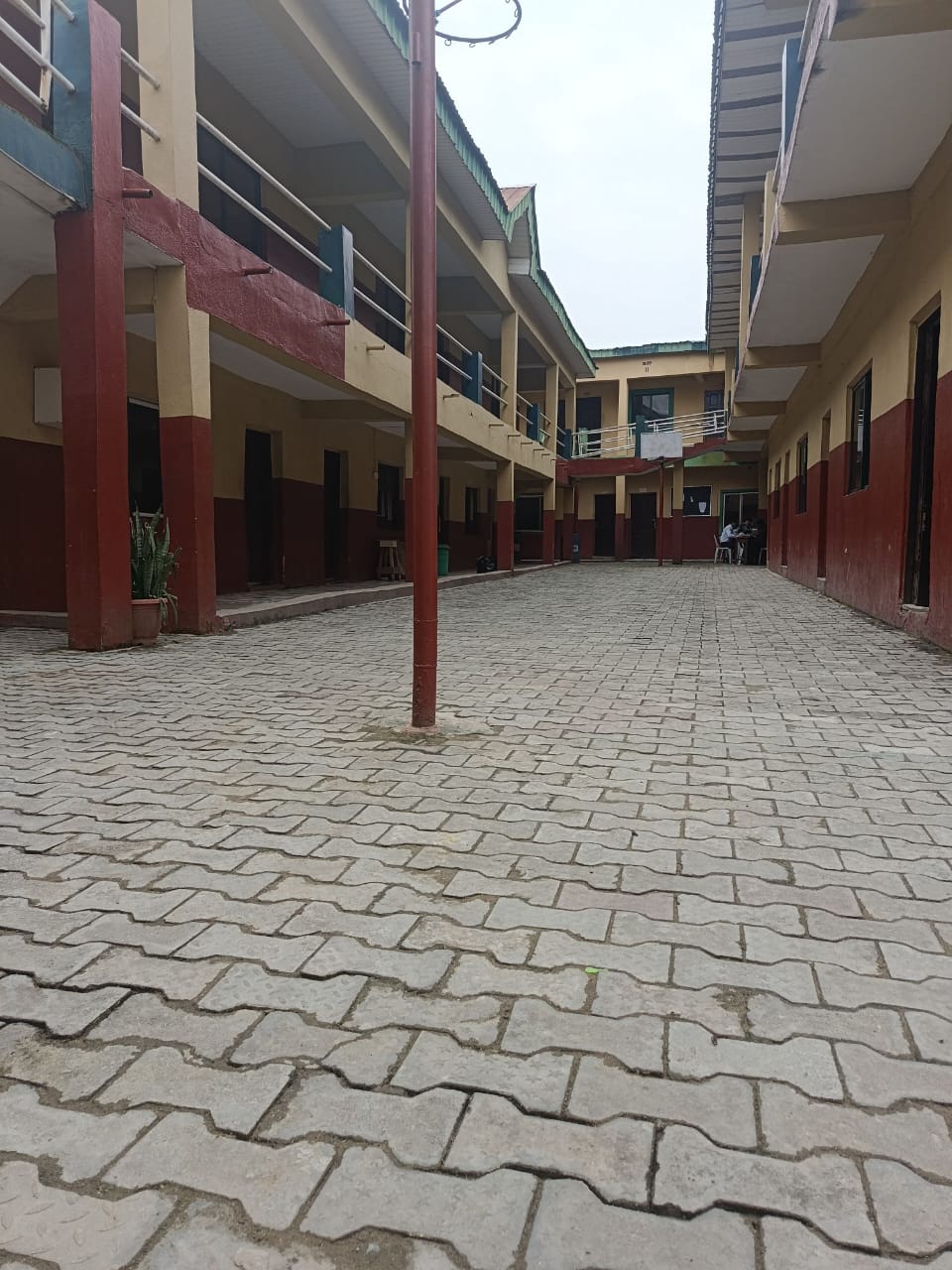 College students walking across the paved school courtyard